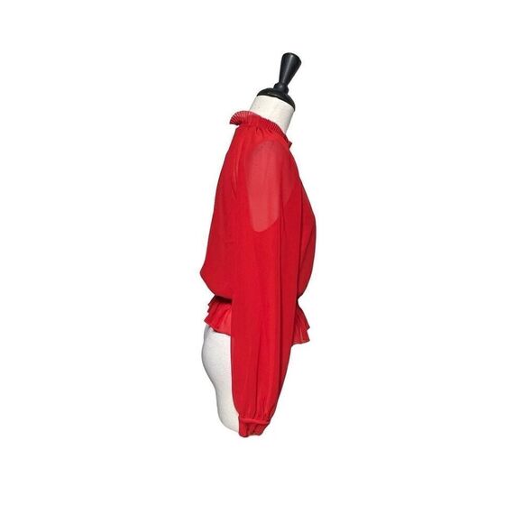 Ann Taylor NWT Long Sleeve Red Chiffon Peplum Blouse Size XS - Picture 2 of 4